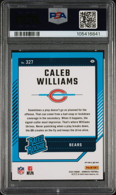 Graded 2024 Panini Donruss Caleb Williams #327 Optic Preview Red & Green Rookie RC Football Card PSA 10 Gem Mint