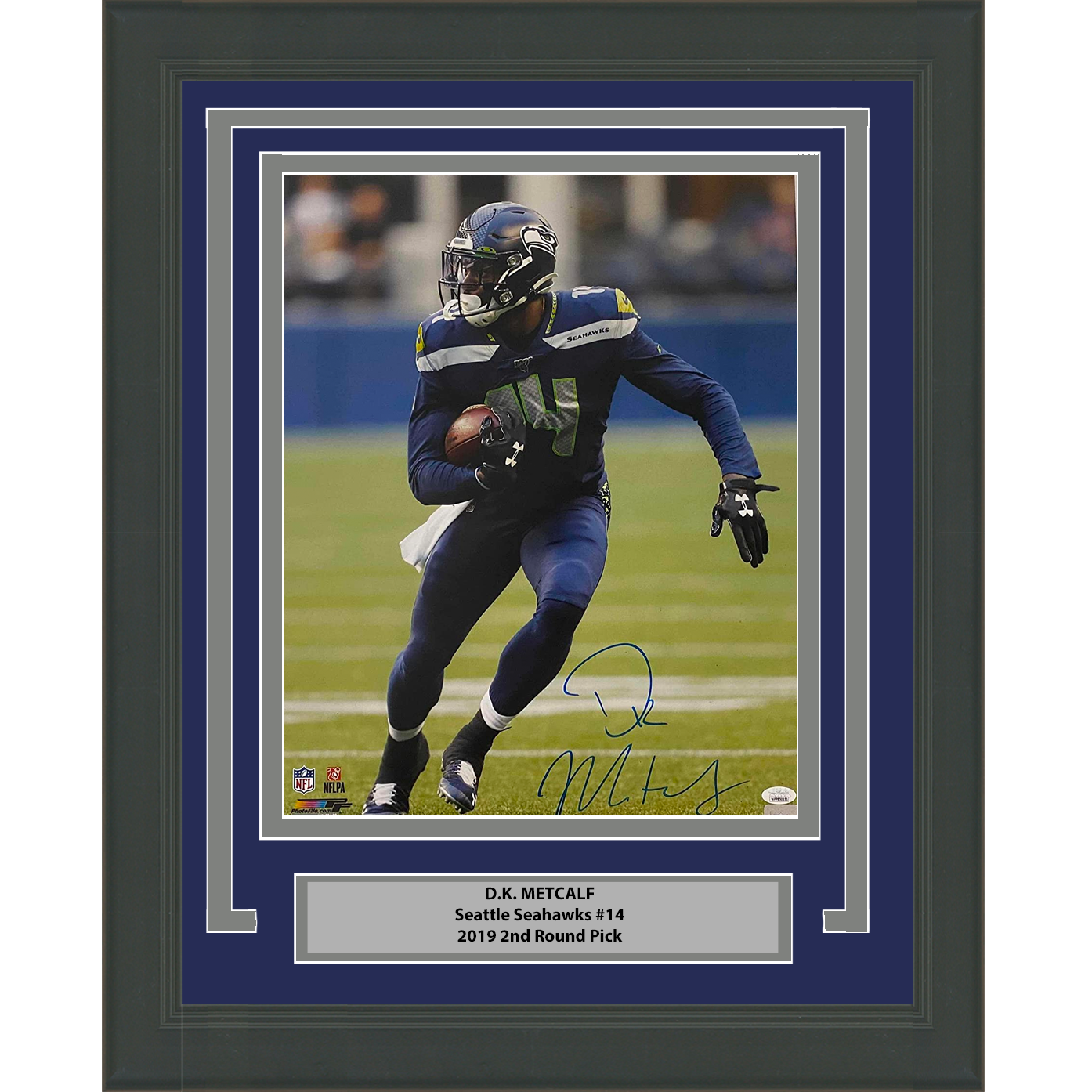 Framed Autographed/Signed DK D.K. Metcalf Seattle Seahawks 16x20 Football Photo JSA COA #3