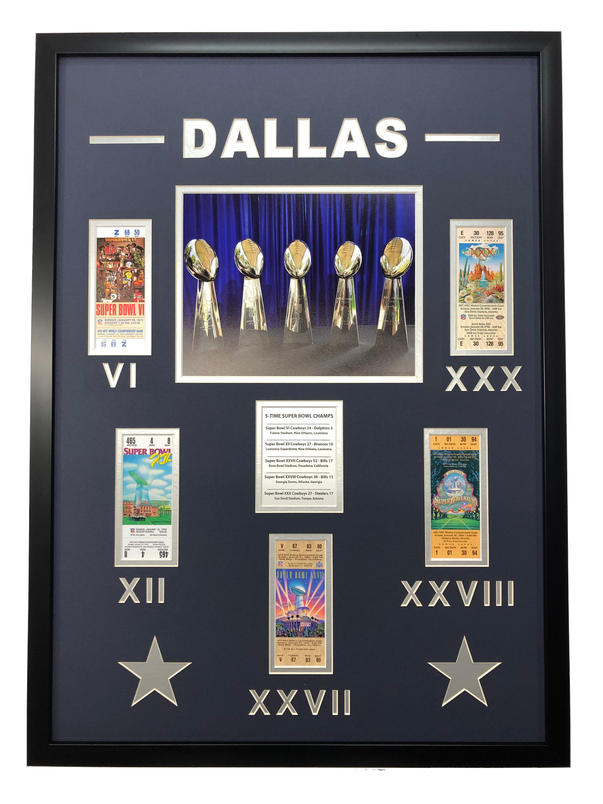 Framed Dallas Cowboys 5x Super Bowl Champions Replica Ticket 20x18 Football Photo Professionally Matted