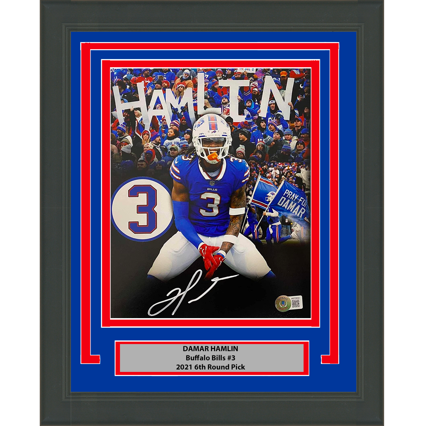 Framed Autographed/Signed Damar Hamlin Buffalo Bills 8x10 Football Photo Beckett BAS COA
