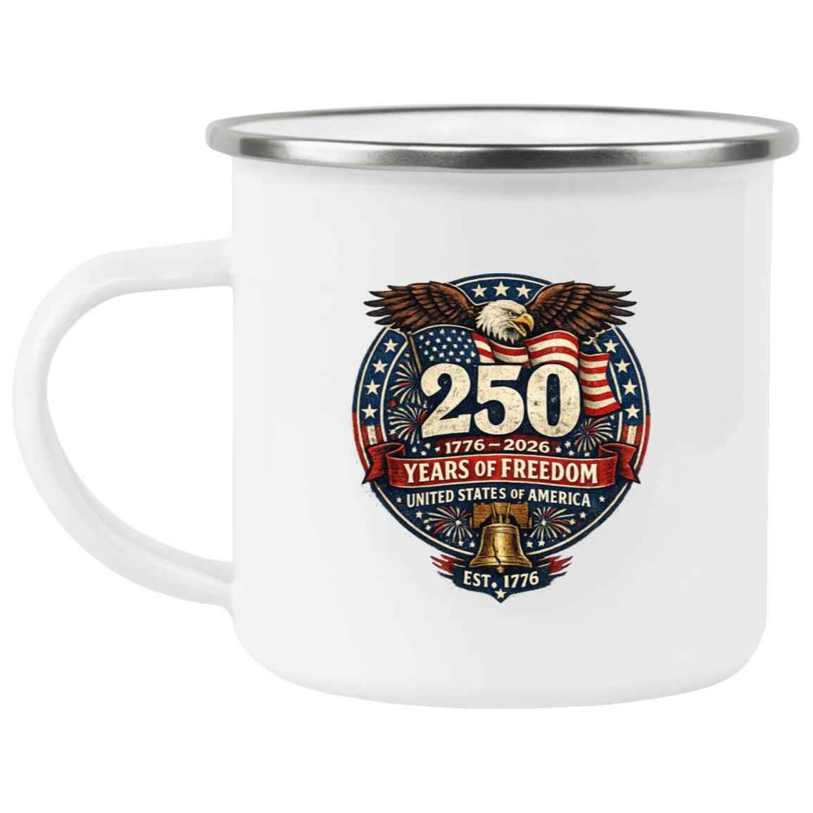Enamel Camping Mug Patriotic 250 Years of Freedom - Bell
