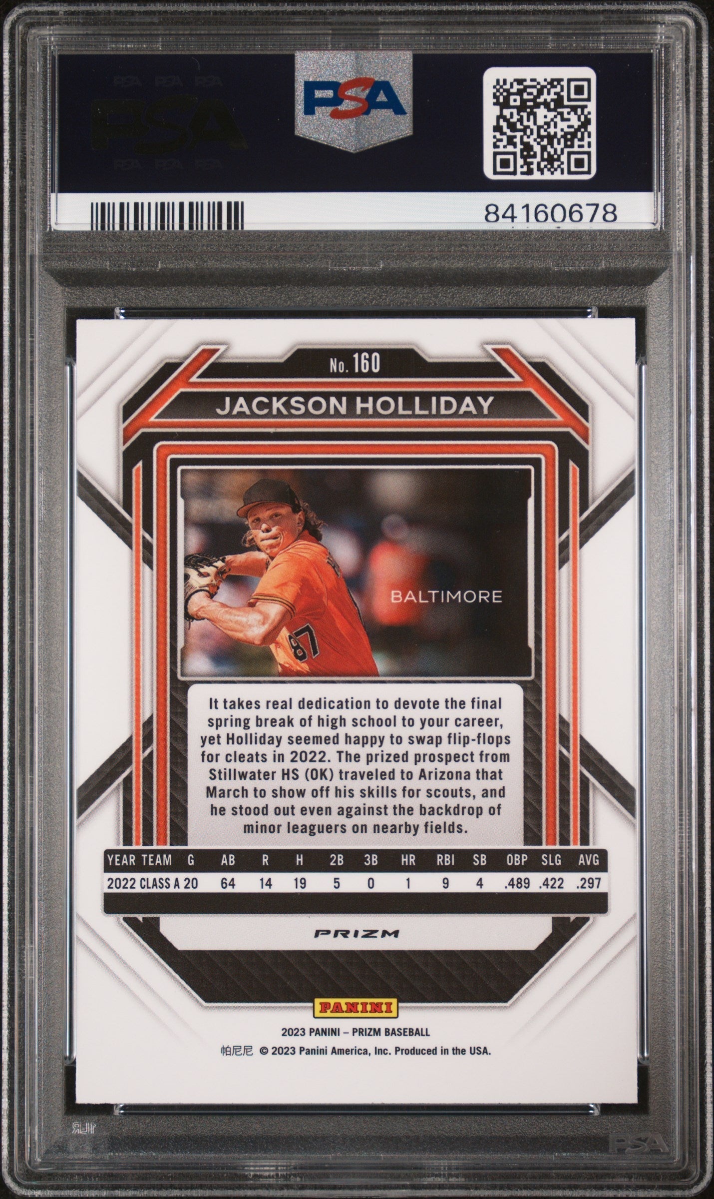 Graded 2023 Panini Prizm Jackson Holliday #160 Pink Ice Rookie RC Baseball Card PSA 10 Gem Mint