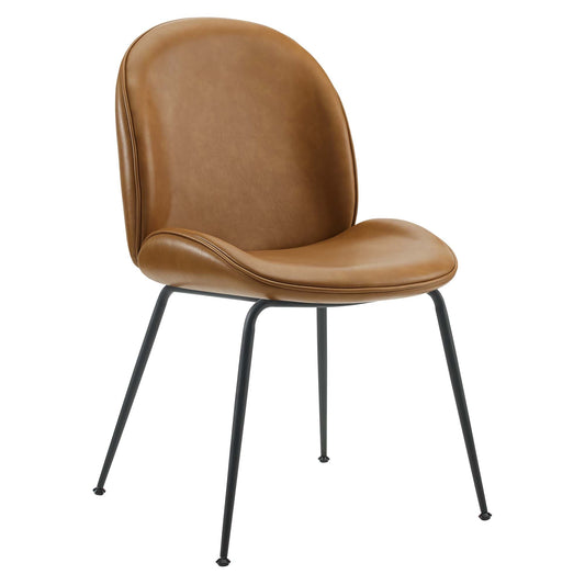Scoop Black Powder Coated Steel Leg Vegan Leather Dining Chairs Set of 2 by Modway