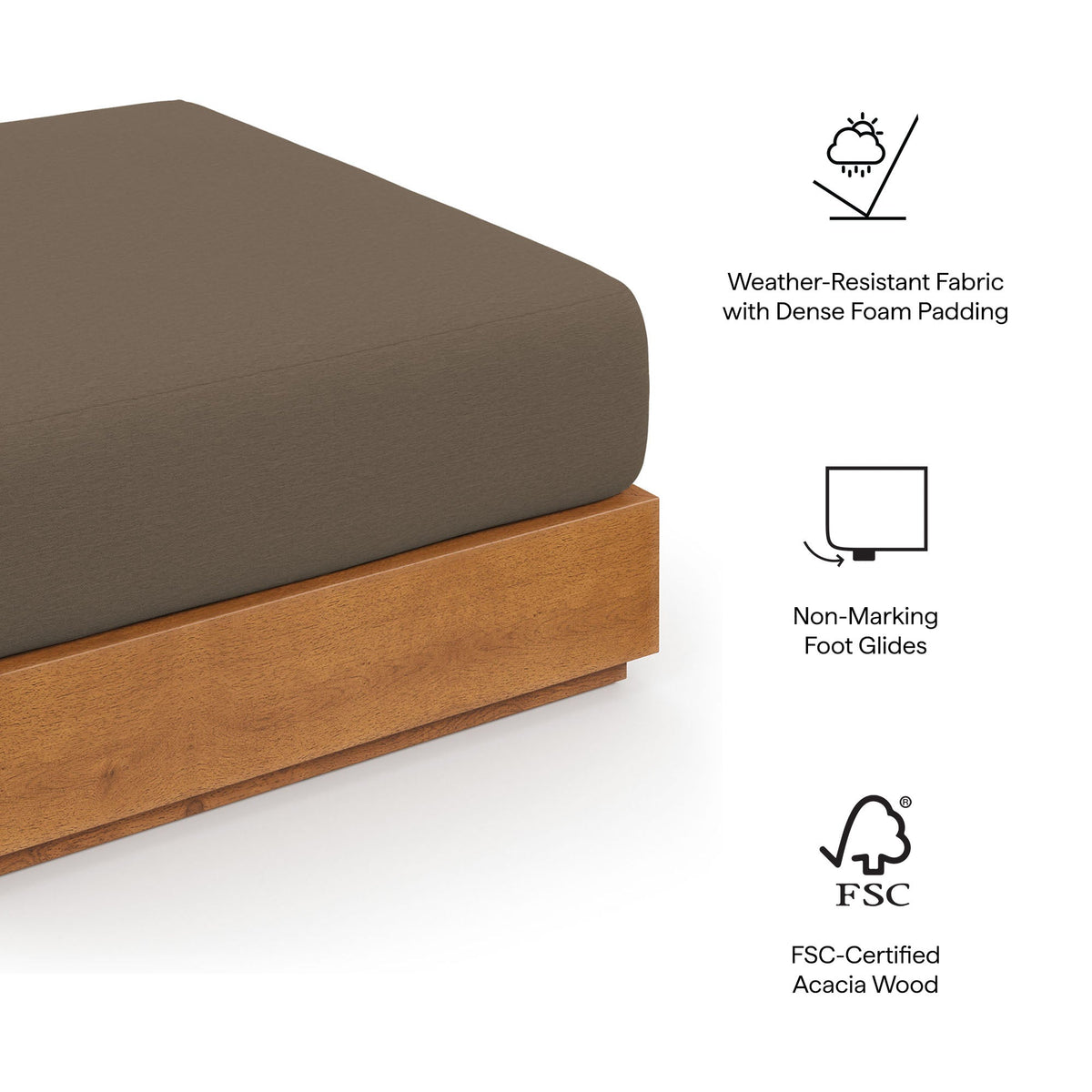Tahoe Outdoor Patio Acacia Wood Ottoman by Modway