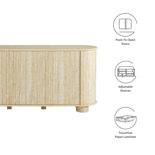 Overture 3-Door Oval Faux Travertine Sideboard by Modway