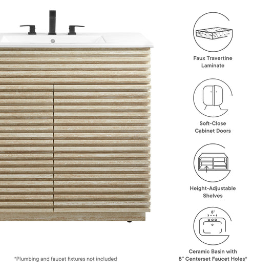 Render 36" Faux Travertine Bathroom Vanity With Sink by Modway