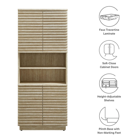 Render Tall Faux Travertine Linen Storage Cabinet by Modway
