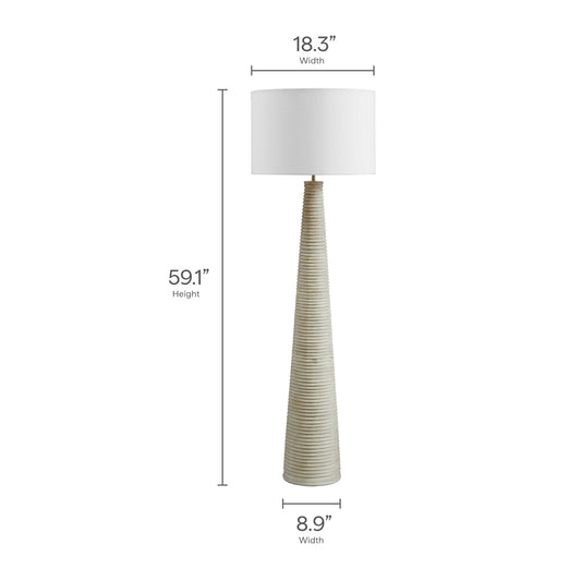Saylor Carved Ribbed Wood Floor Lamp with Drum Shade by Modway