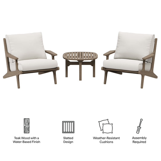 Saratoga 3-Piece Outdoor Patio Teak Wood Furniture Set