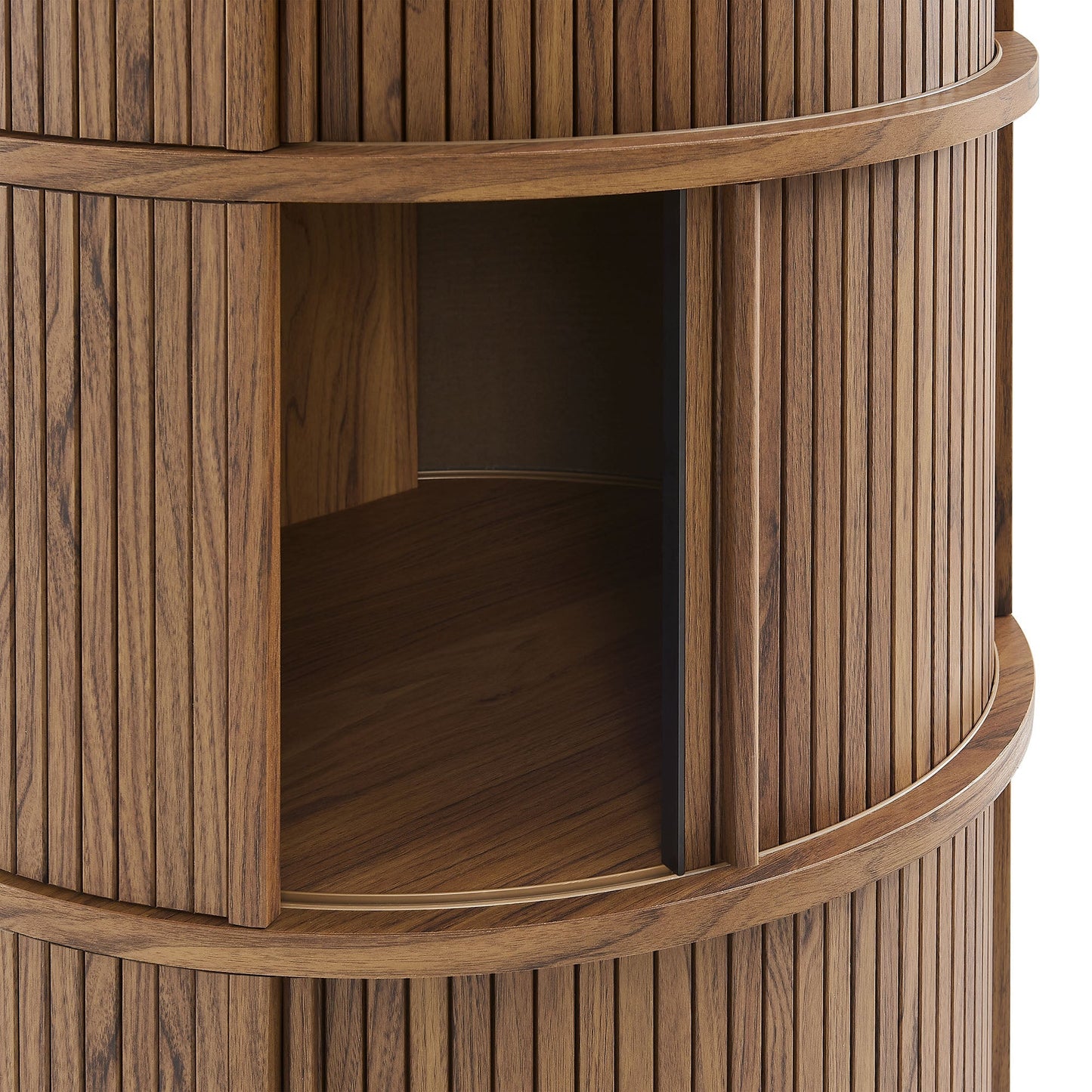 Clement Round Pedestal Stand Storage Table with Sliding Tambour Doors
