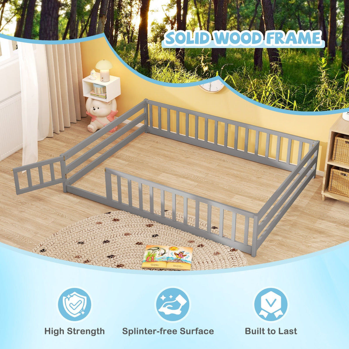 Full Size Floor Bed with Full Length Safety Guardrails