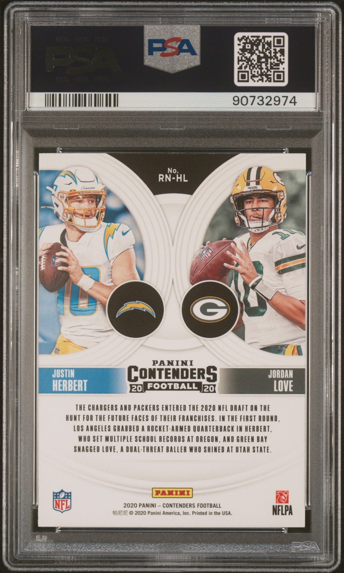 Graded 2020 Panini Contenders Justin Herbert/Jordan Love #RNHL Round Numbers Rookie RC Football Card PSA 10 Gem Mint