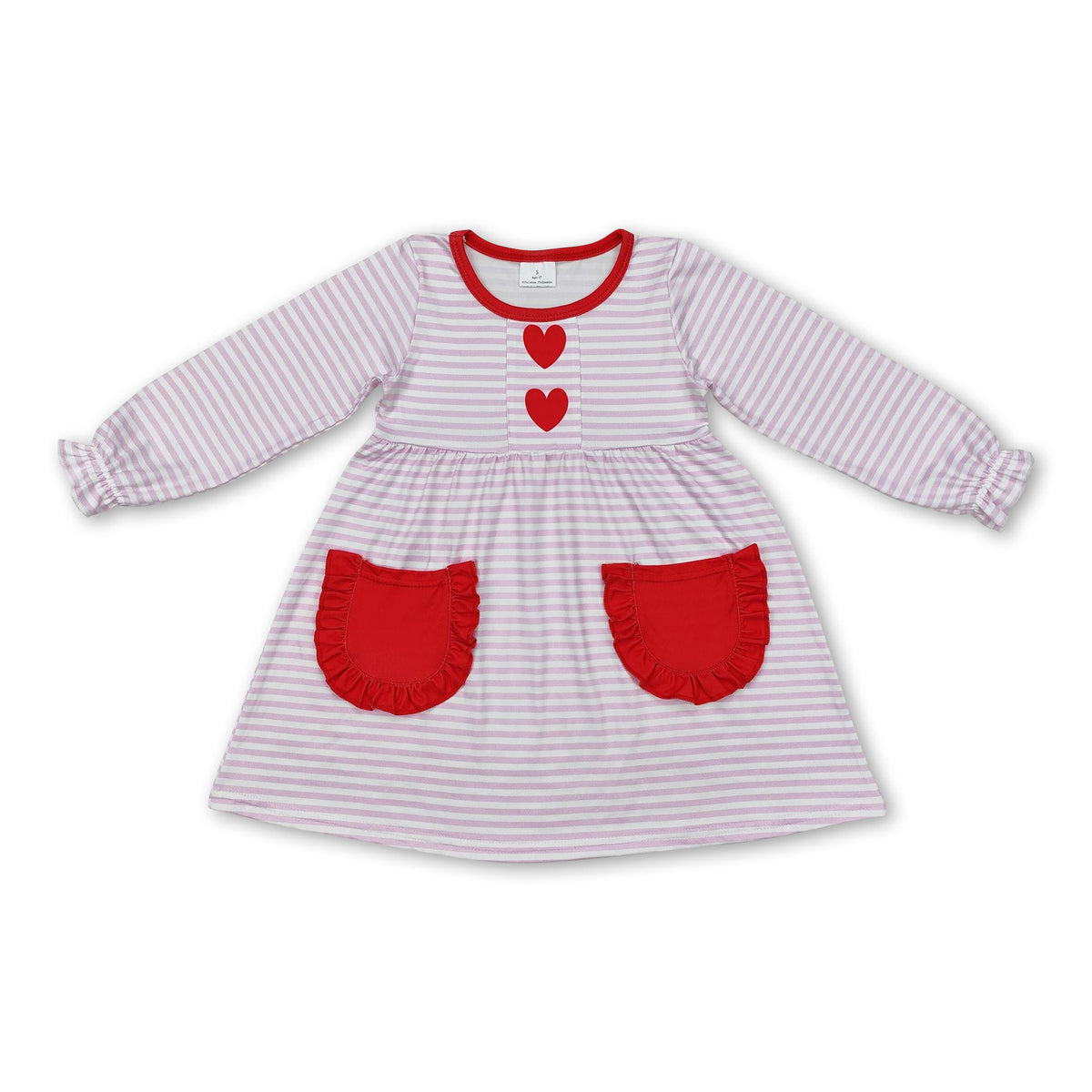 Pink stripe heart pockets baby girls Valentine's dress