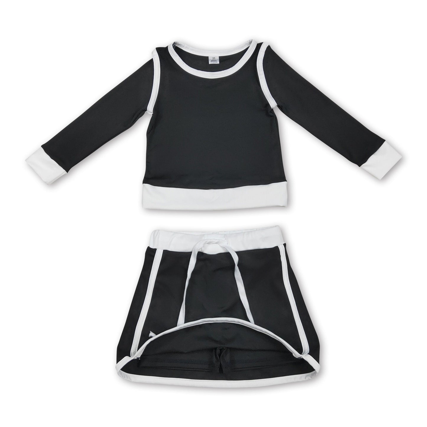 Long sleeves black top skirt kids girls active yoga outfits