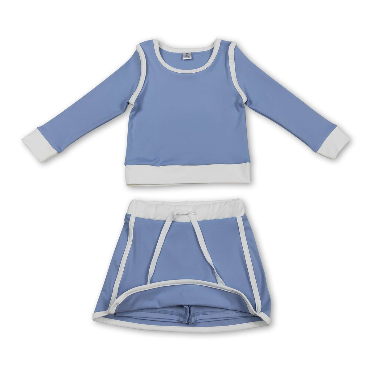 Long sleeves light blue top skirt kids girls active yoga outfits