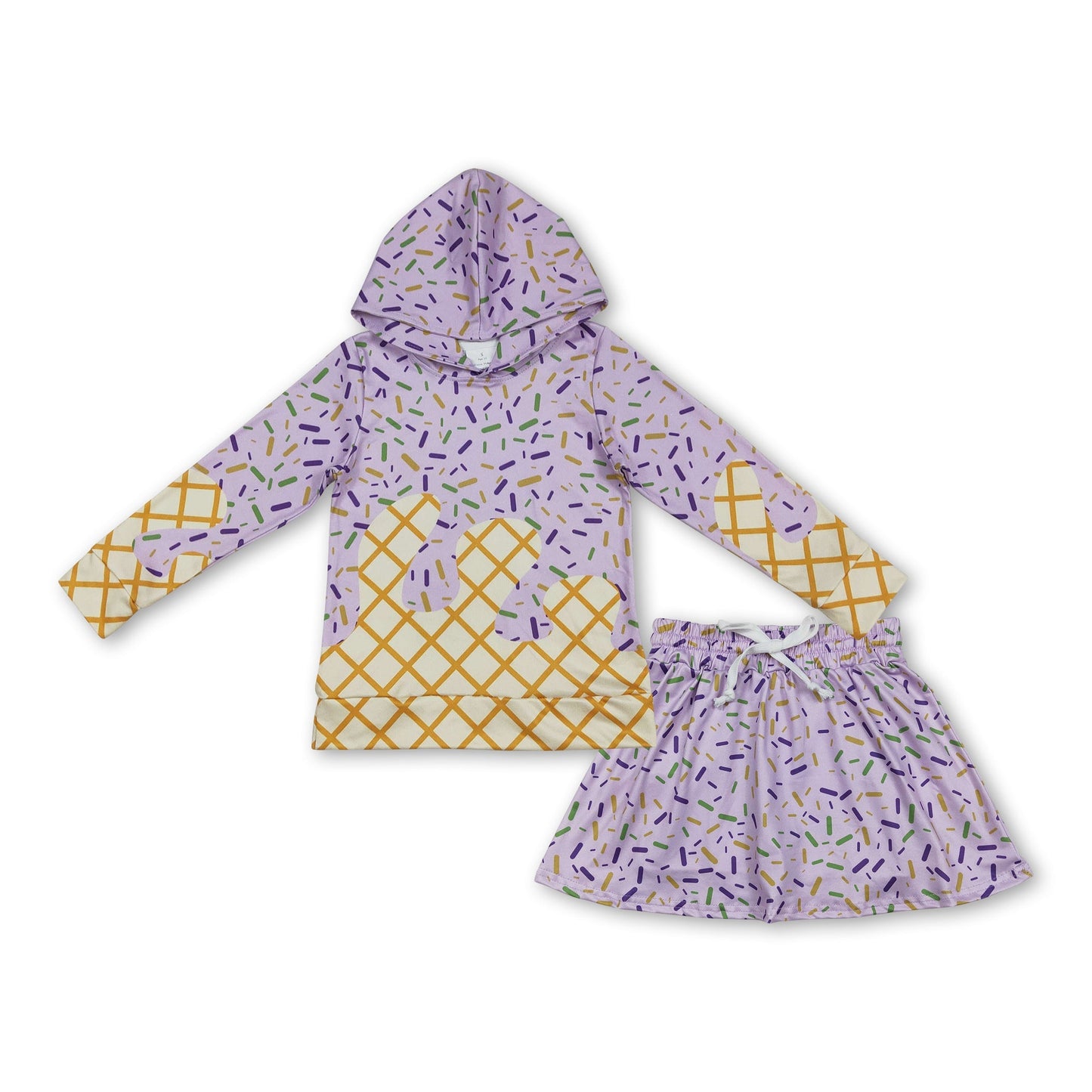 Ice cream sprinkle hoodie skirt girls Mardi Gras outfits
