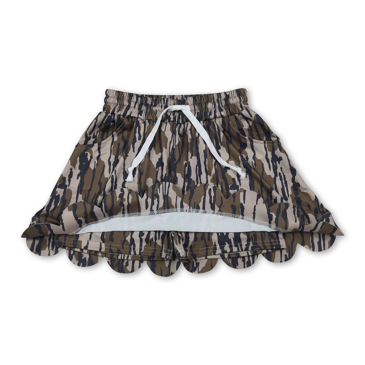 Olive camo pocket scallop kids girls skirt