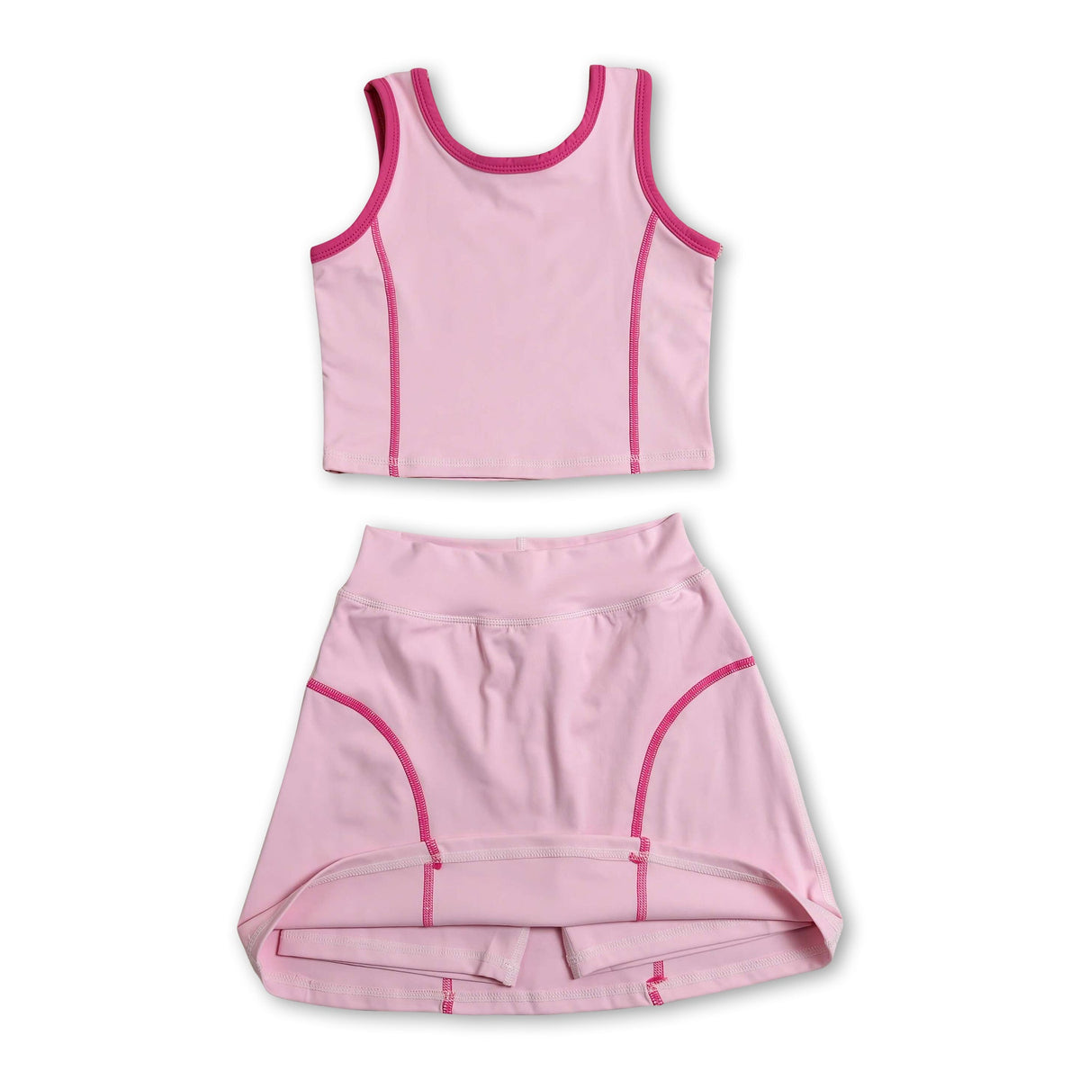 Sleeveless pink top high waist skirt girls activewear set