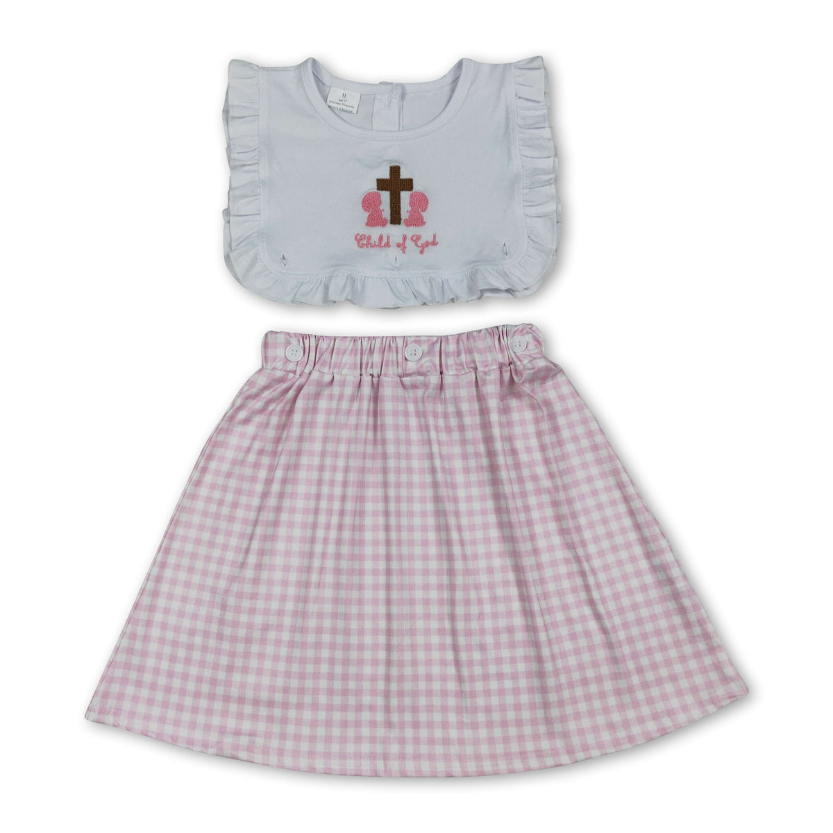 Child of god cross pink plaid girls Easter dresses