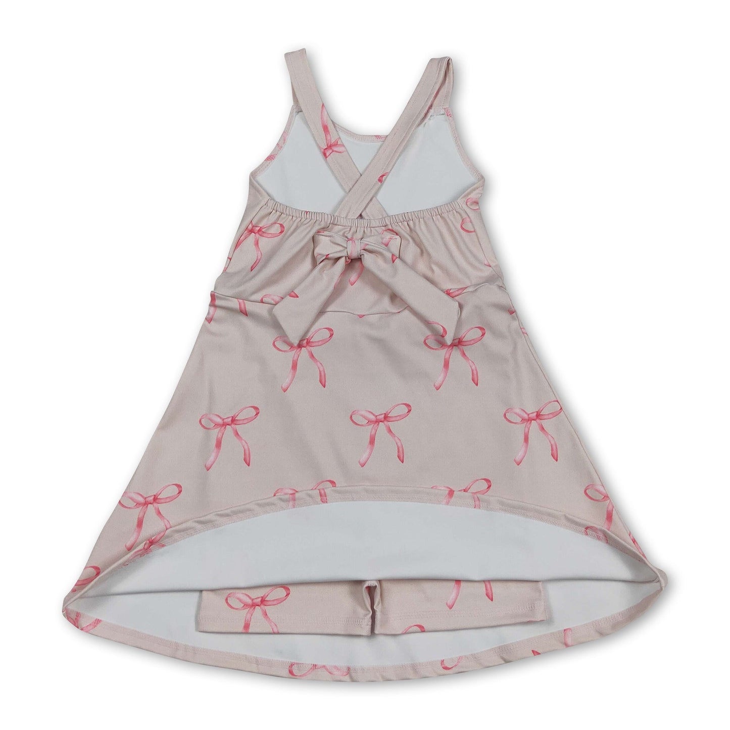 Straps pink bow kids girls summer athletic dress