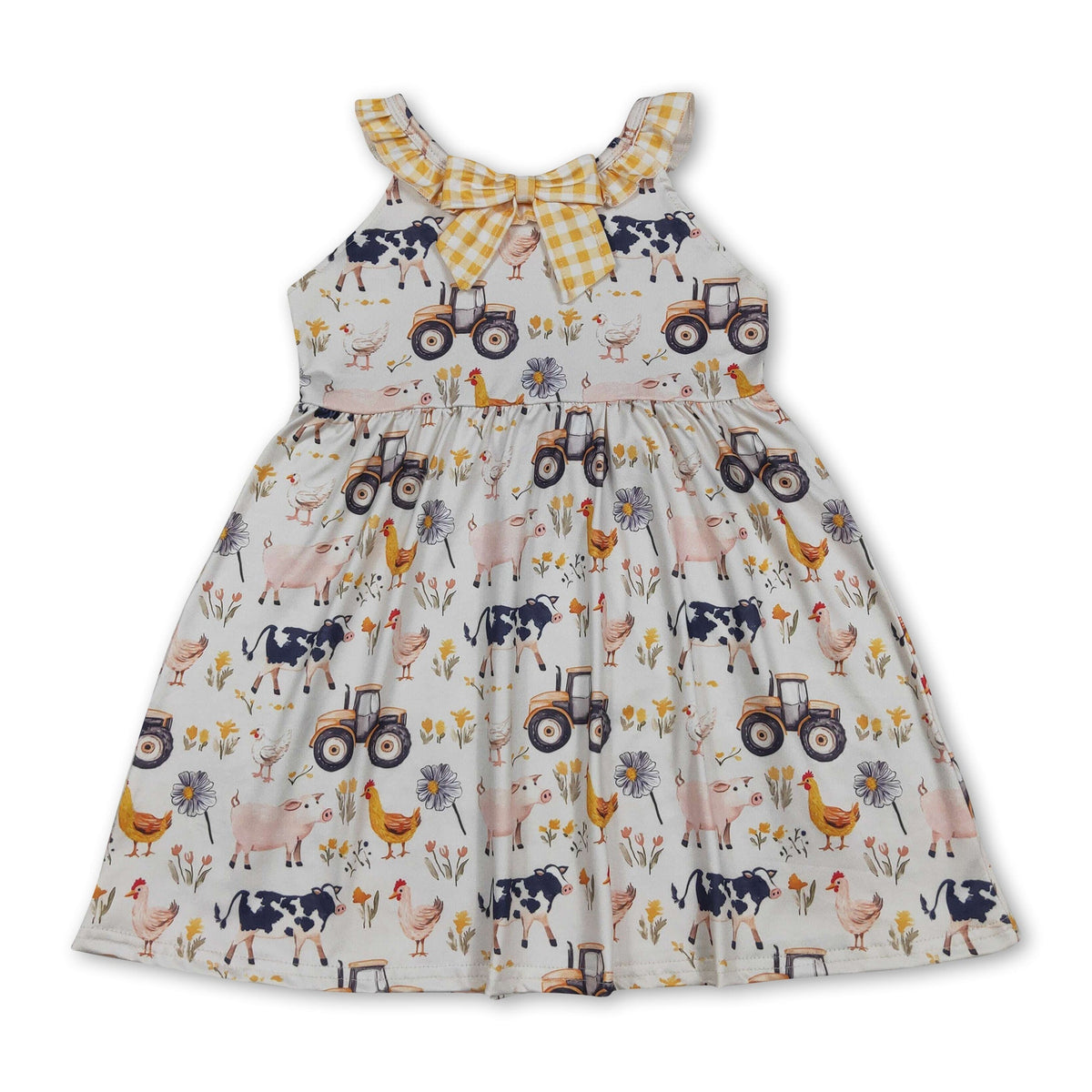 Yellow plaid ruffle farm kids girls summer dresses