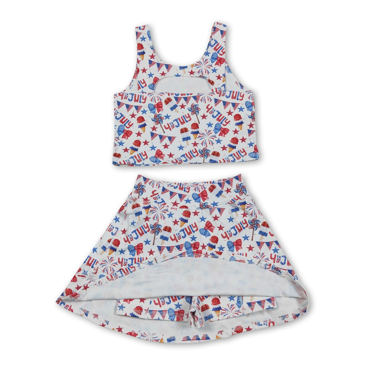 Sleeveless 4th of july popsicle top skirt girls active set