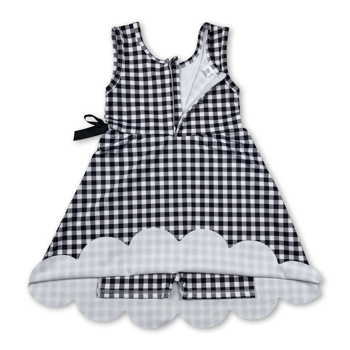Sleeveless black plaid scallop kids girls athletic dresses