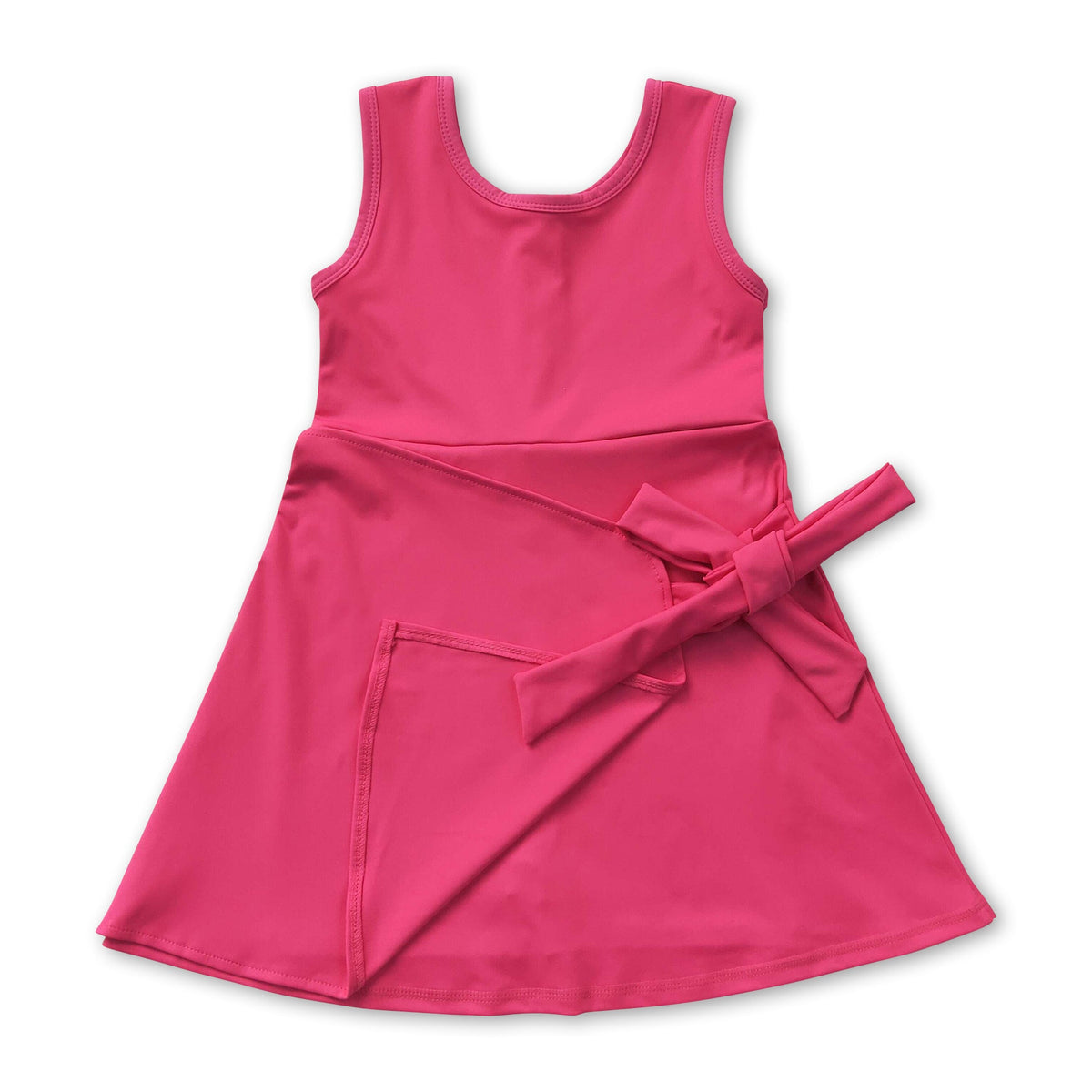 Sleeveless hot pink bow kids girls summer athletic dress