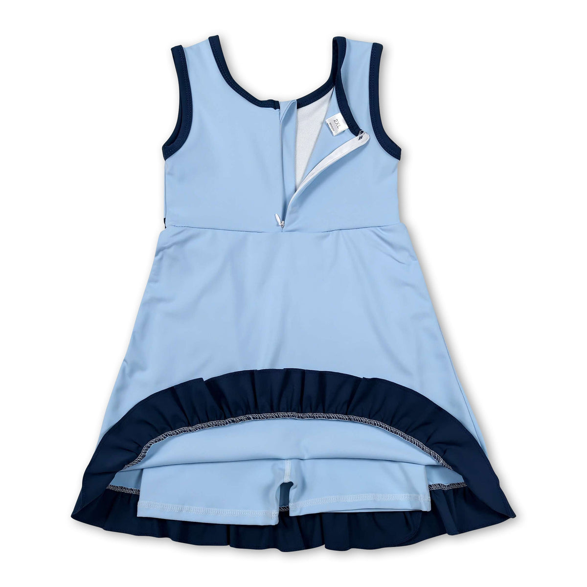 Sleeveless blue dog scallop kids girls athletic dress