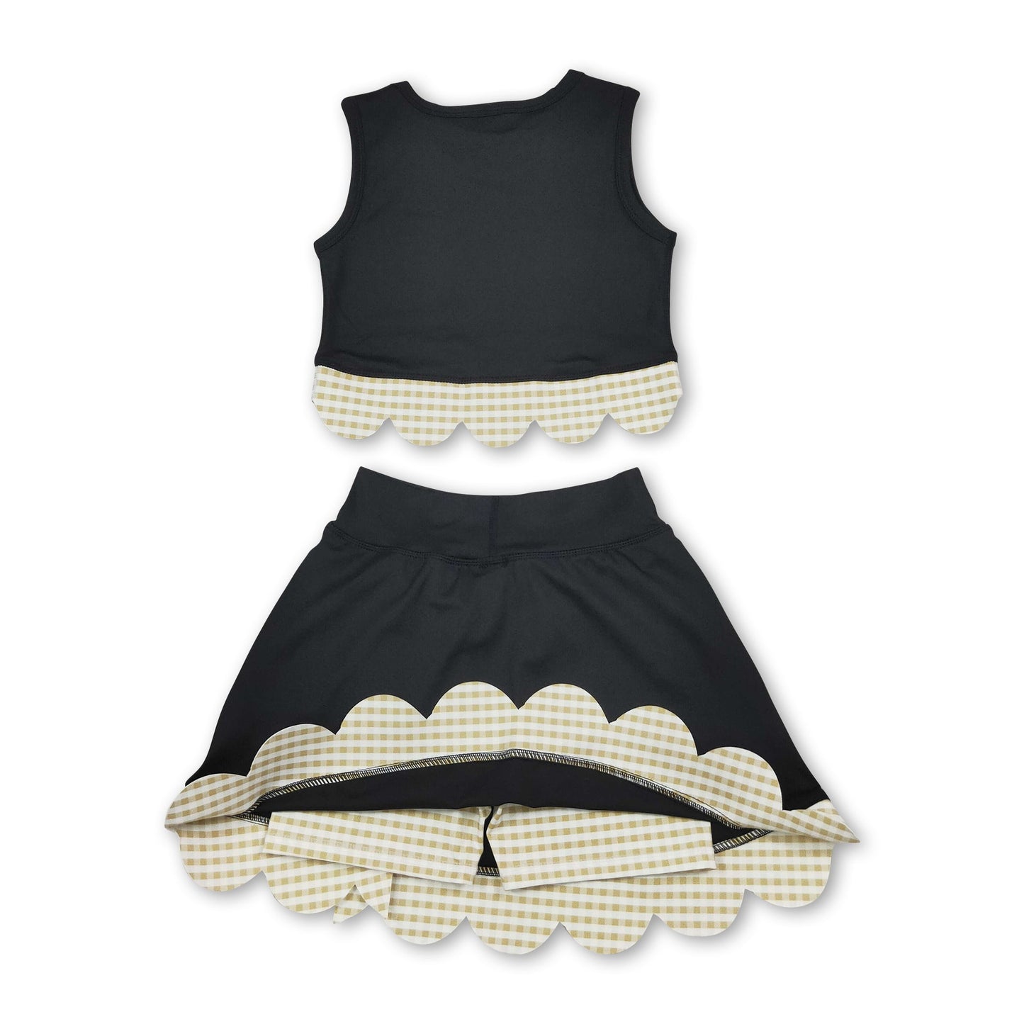 Sleeveless plaid scallop black girls summer active wear set