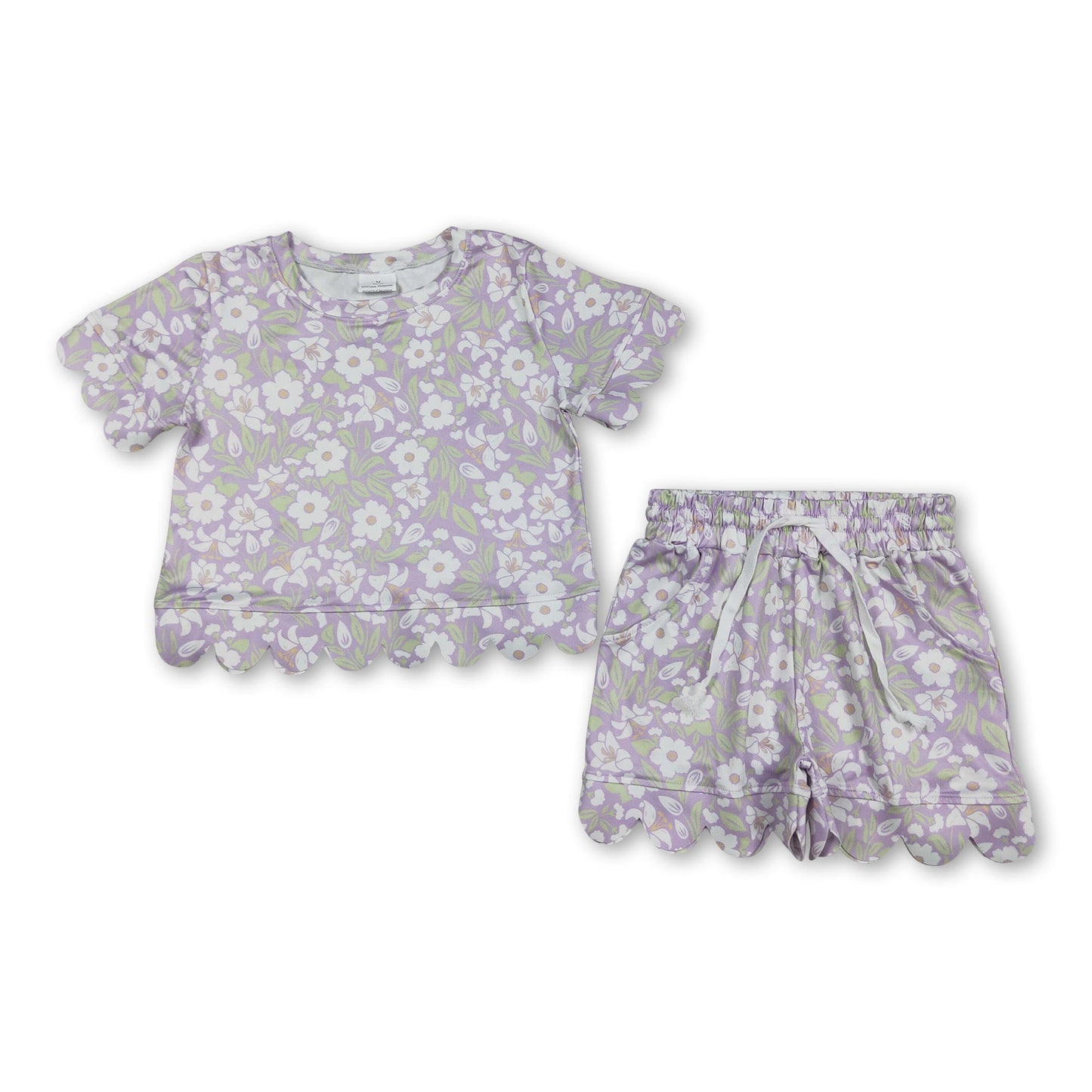 Lavender white floral scallop girls summer clothes