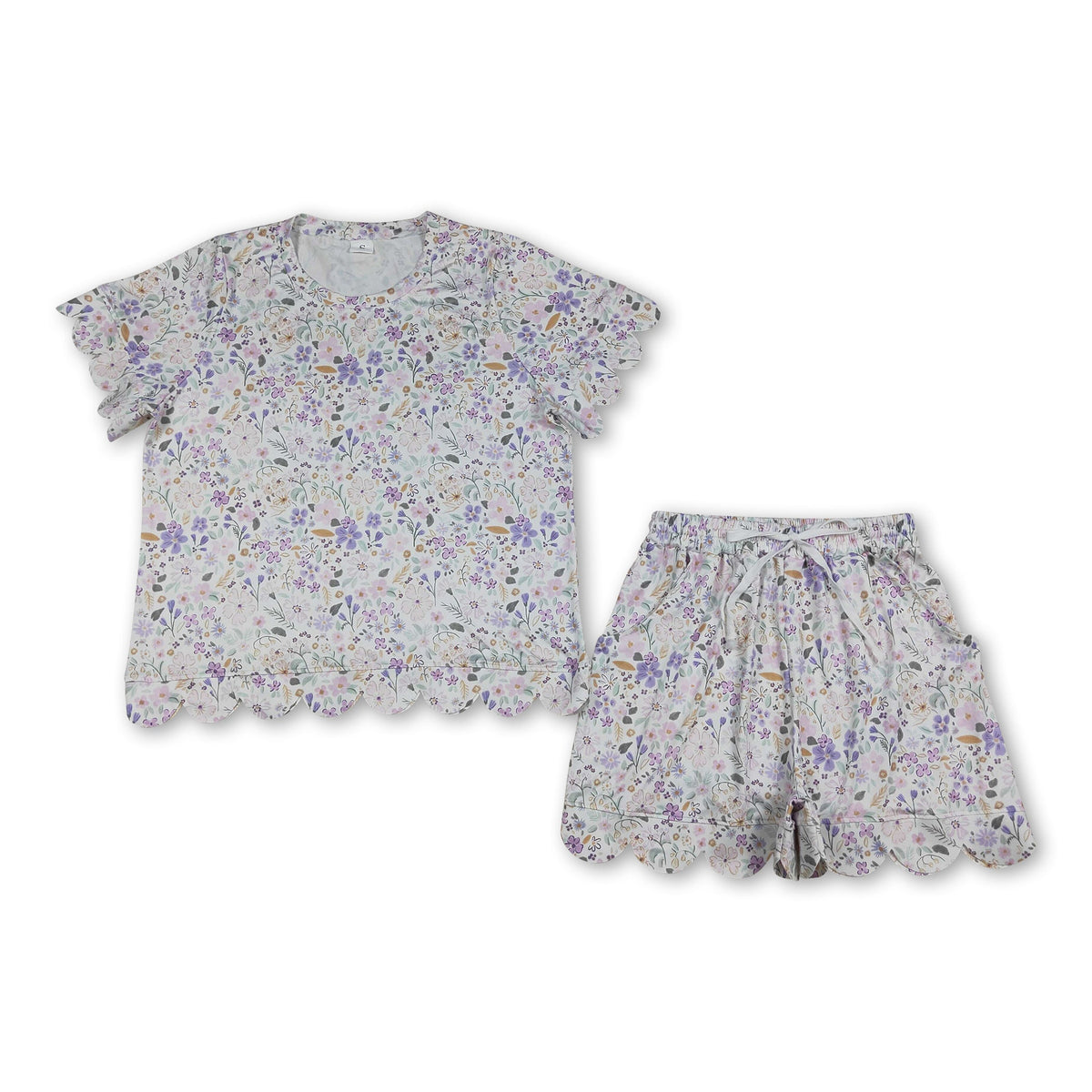 Lavender white floral bow top shorts adult women outfits