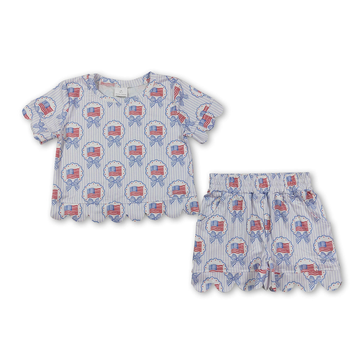 Stripe flag bow scallop kids girls 4th of july outfits
