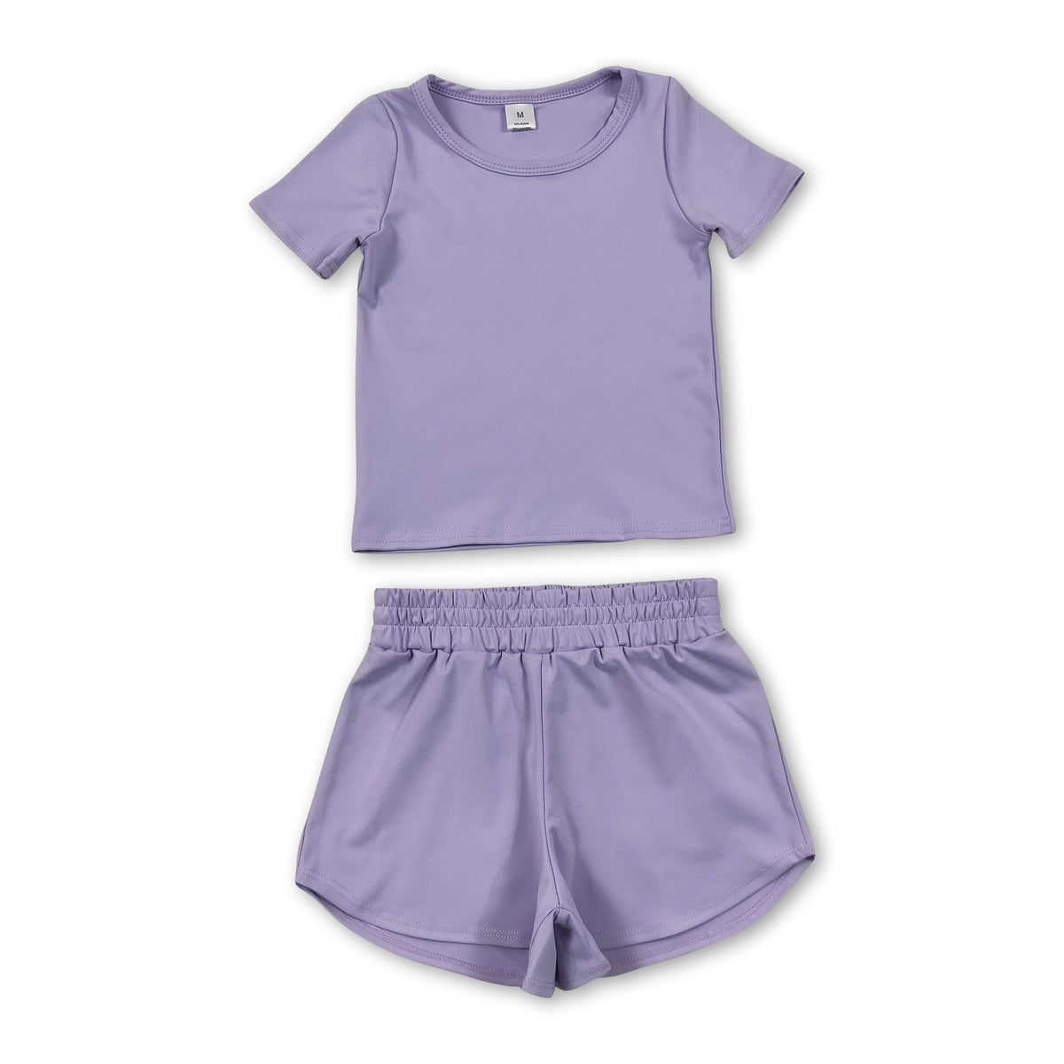 Short sleeves lavender top shorts kids girls yoga active set