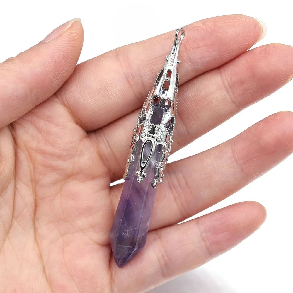Vintage Natural Stone Pendant Cone Shape Lapis Lazuli Opal Pendulum for Fashion Jewelry Making DIY Women Necklace Accessory