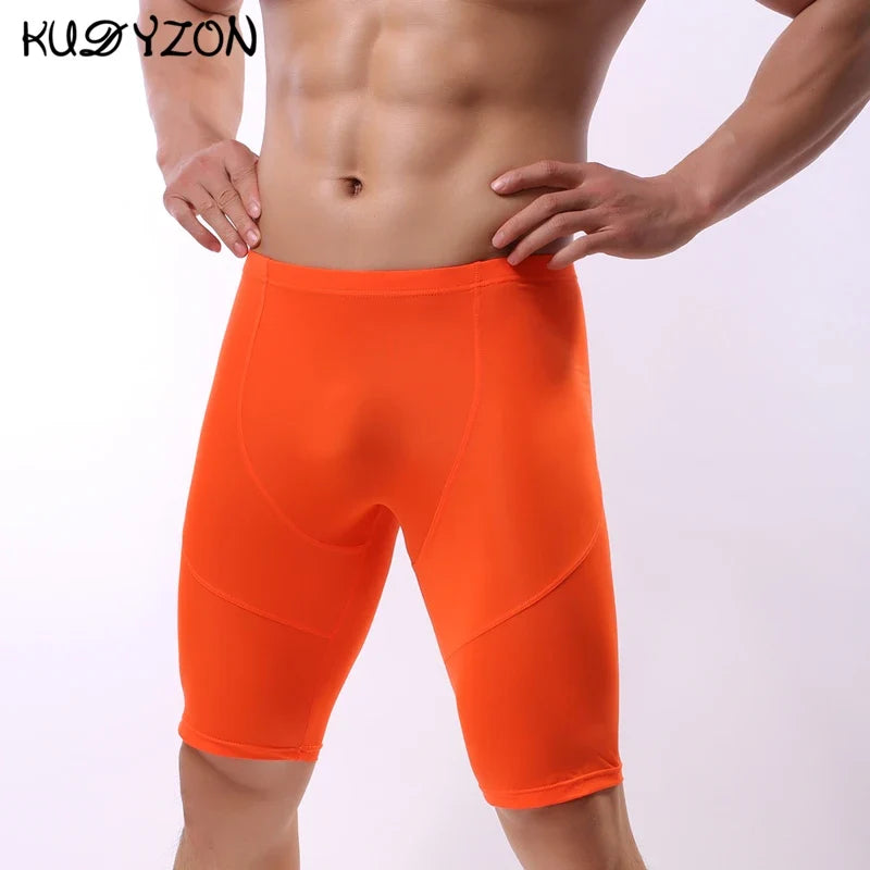 Ice Silk Fitness Long Men Boxer Underwear Quick-dry Men Underwear Boxer Shorts Long Leg Trunks Underpants Sexy Pouch Panties
