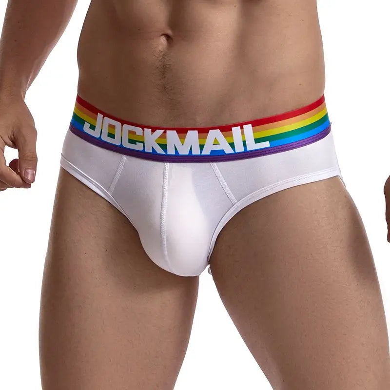 Jockmail Gay Underwear Men Briefs Sexy Transparent Mesh Underpant Rainbow colors , Breathable Shorts calzoncillos hombre slip