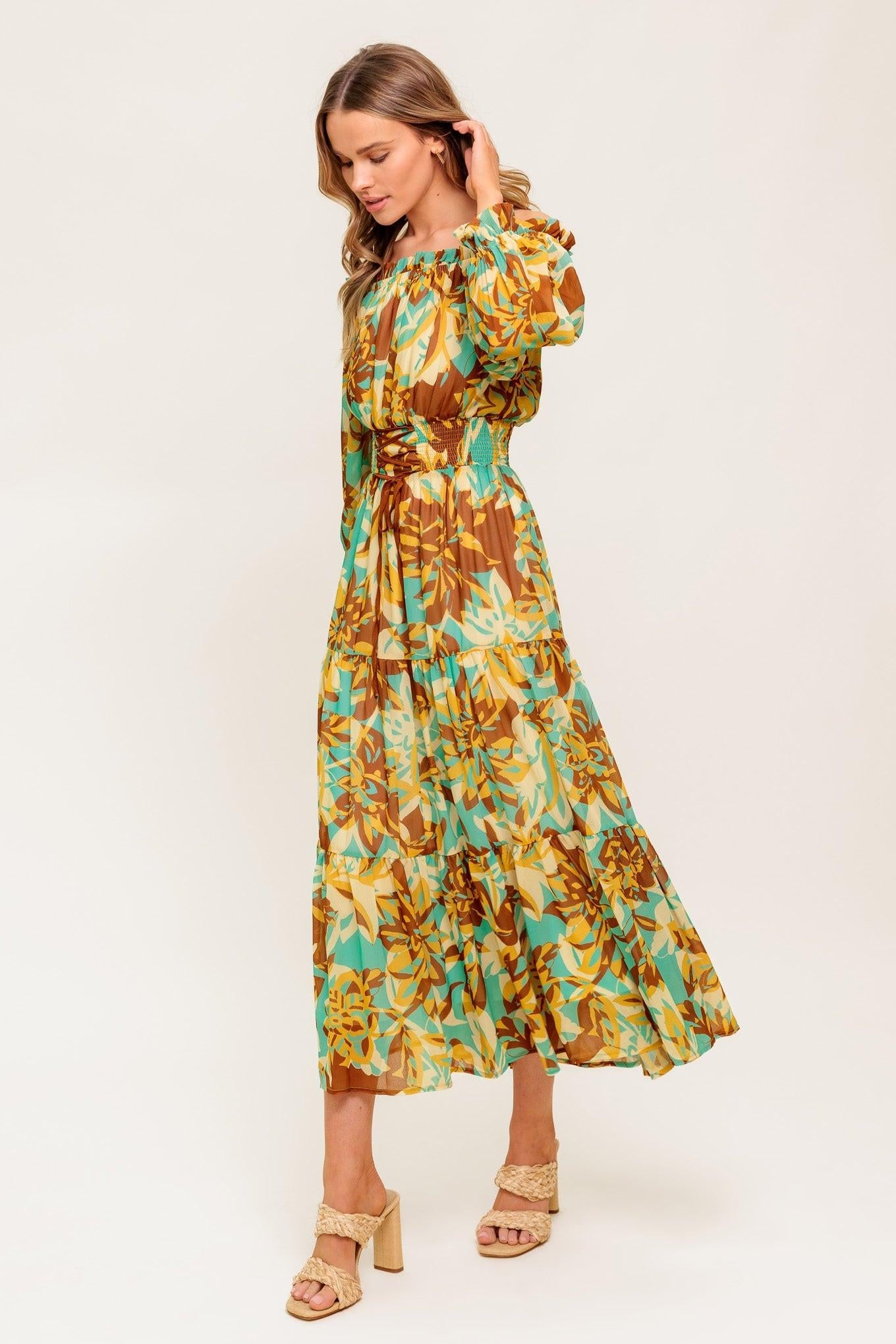 THENA SECRET GARDEN WOVEN MIDI DRESS