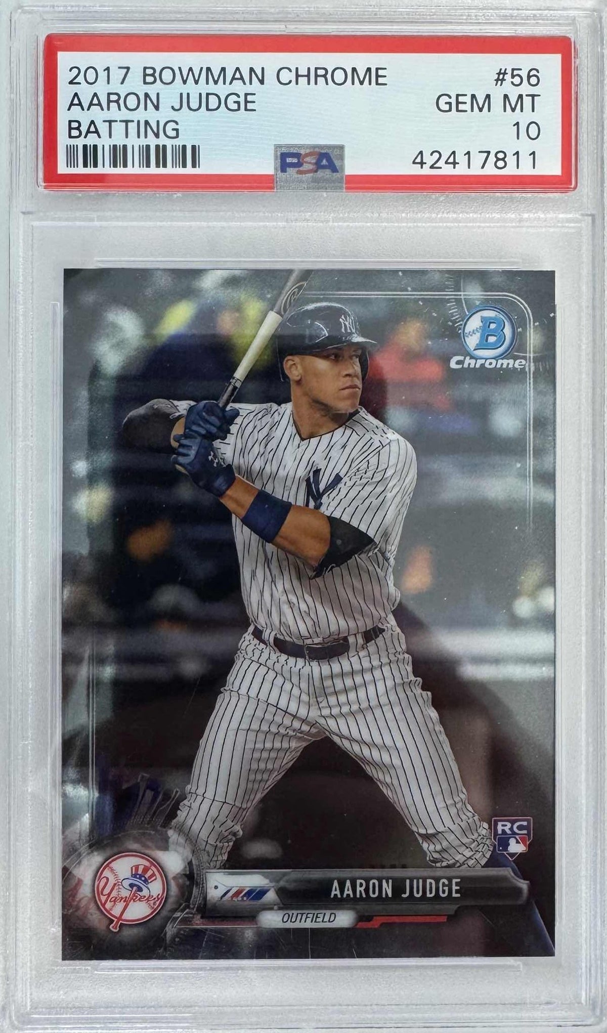 Graded 2017 Topps Bowman Chrome Aaron Judge #56 Batting Rookie RC Baseball Card PSA 10 Gem Mint