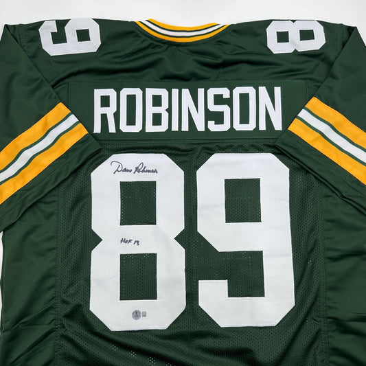 Autographed/Signed Dave Robinson HOF 13 Green Bay Green Football Jersey Beckett BAS COA