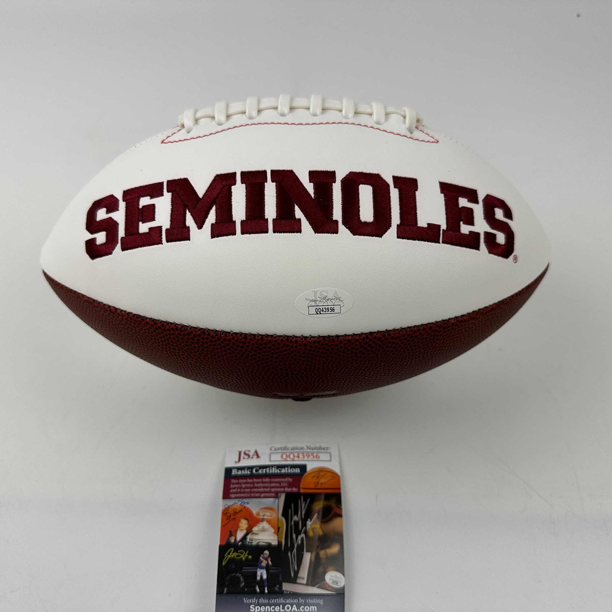 Autographed/Signed Chris Weinke & Charlie Ward Heisman Florida State Seminoles FSU Full Size White Panel Logo Football JSA COA