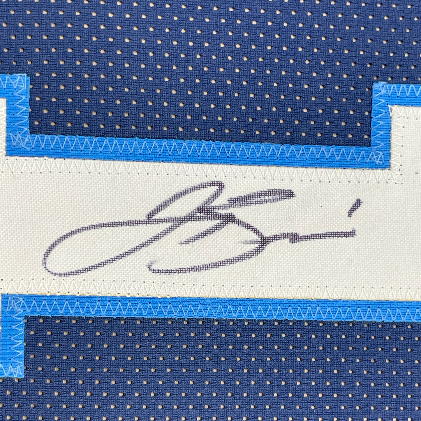 Framed Autographed/Signed Jalen Brunson 35x39 Villanova Blue College Basketball Jersey Beckett BAS COA