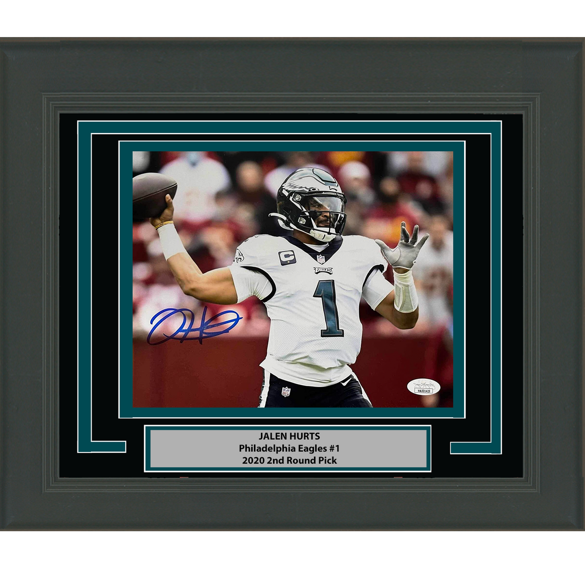 Framed Autographed/Signed Jalen Hurts Philadelphia Eagles 8x10 Football Photo JSA COA #4