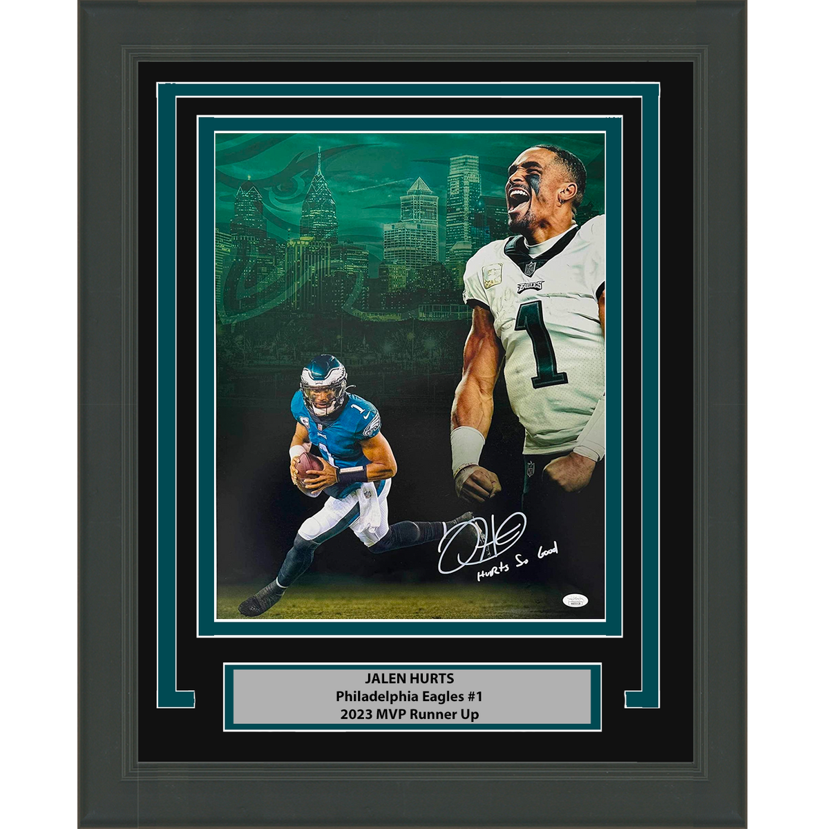 Framed Autographed/Signed Jalen Hurts So Good Inscribed Philadelphia Eagles 16x20 Football Photo JSA COA #3