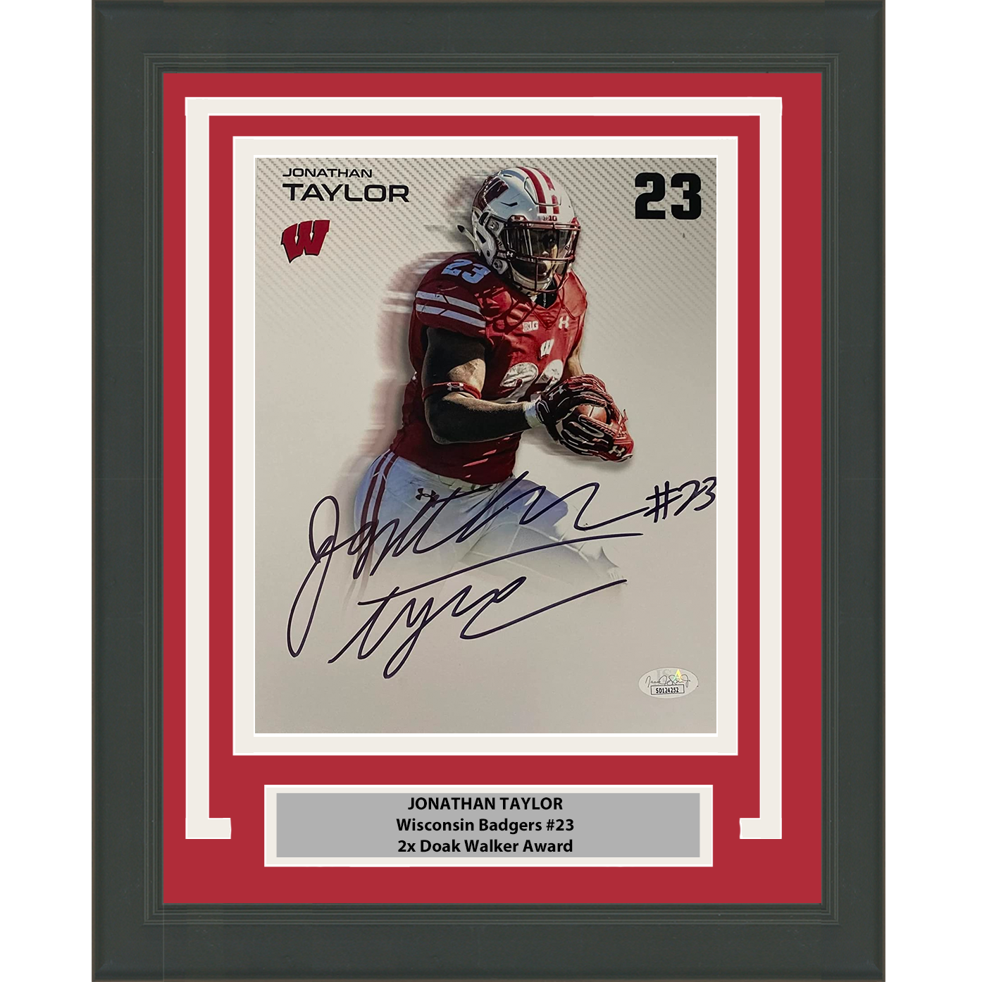 Framed Autographed/Signed Jonathan Taylor Wisconsin Badgers 8x10 College Football Photo JSA COA #8