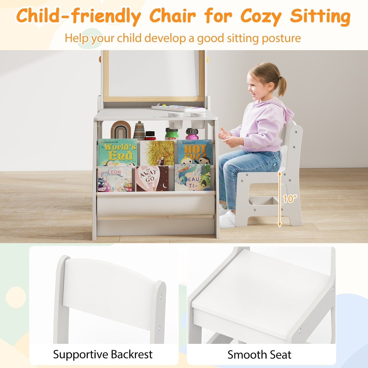 Kids Art Table and Chair Set with Easel and Chair for Drawing Reading