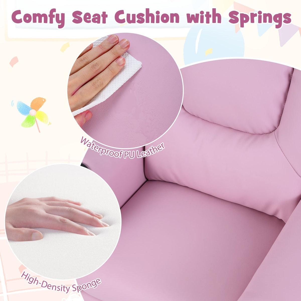 Kids Recliner Chair Push Back Toddler Reclining Armchair with Cup Holder