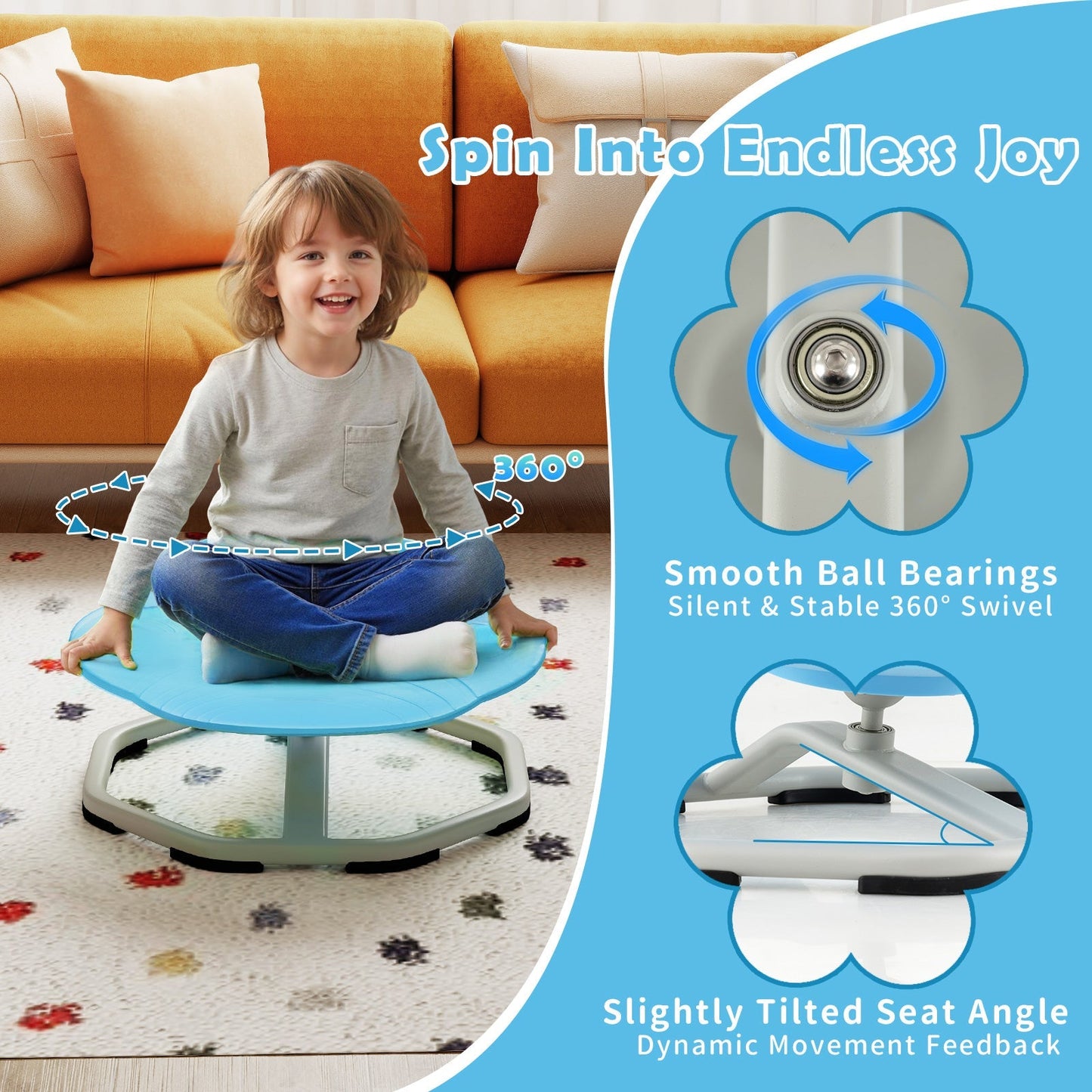 Kids Sensory Swivel Chair Cat Claw 360° Spinning Chair with Non-Slip Metal Base