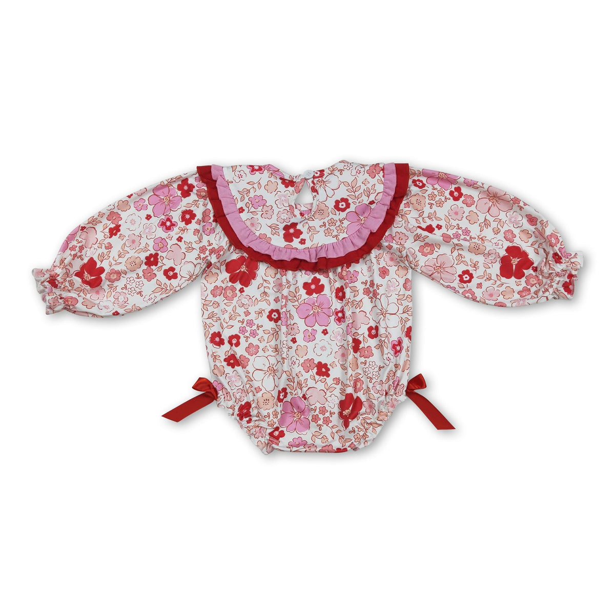 Long sleeves floral jesus loves me girls valentine's romper