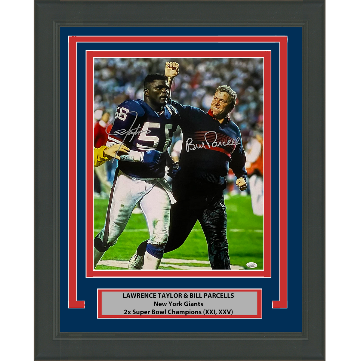 Framed Autographed/Signed Lawrence Taylor & Bill Parcells New York Giants 16x20 Football Photo JSA COA #2